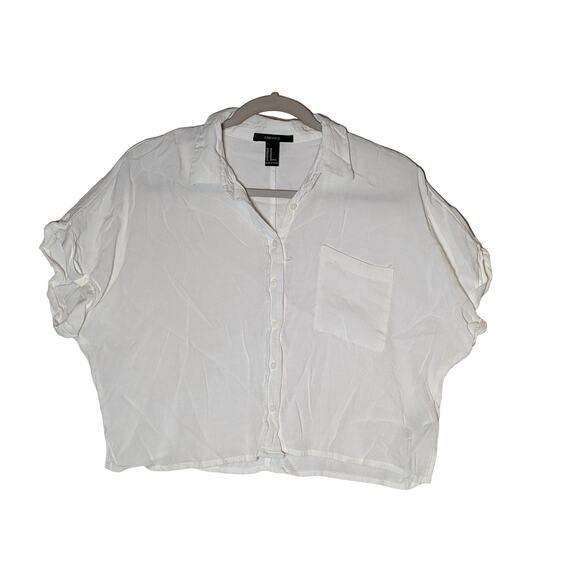 Forever 21 Cropped Top Medium White Sheer Button Up Collared Centre Seam Layer - Picture 1 of 10